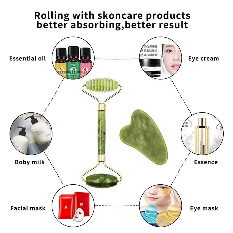 Gua Sha Jade Roller Facial Massage Set | Velmora