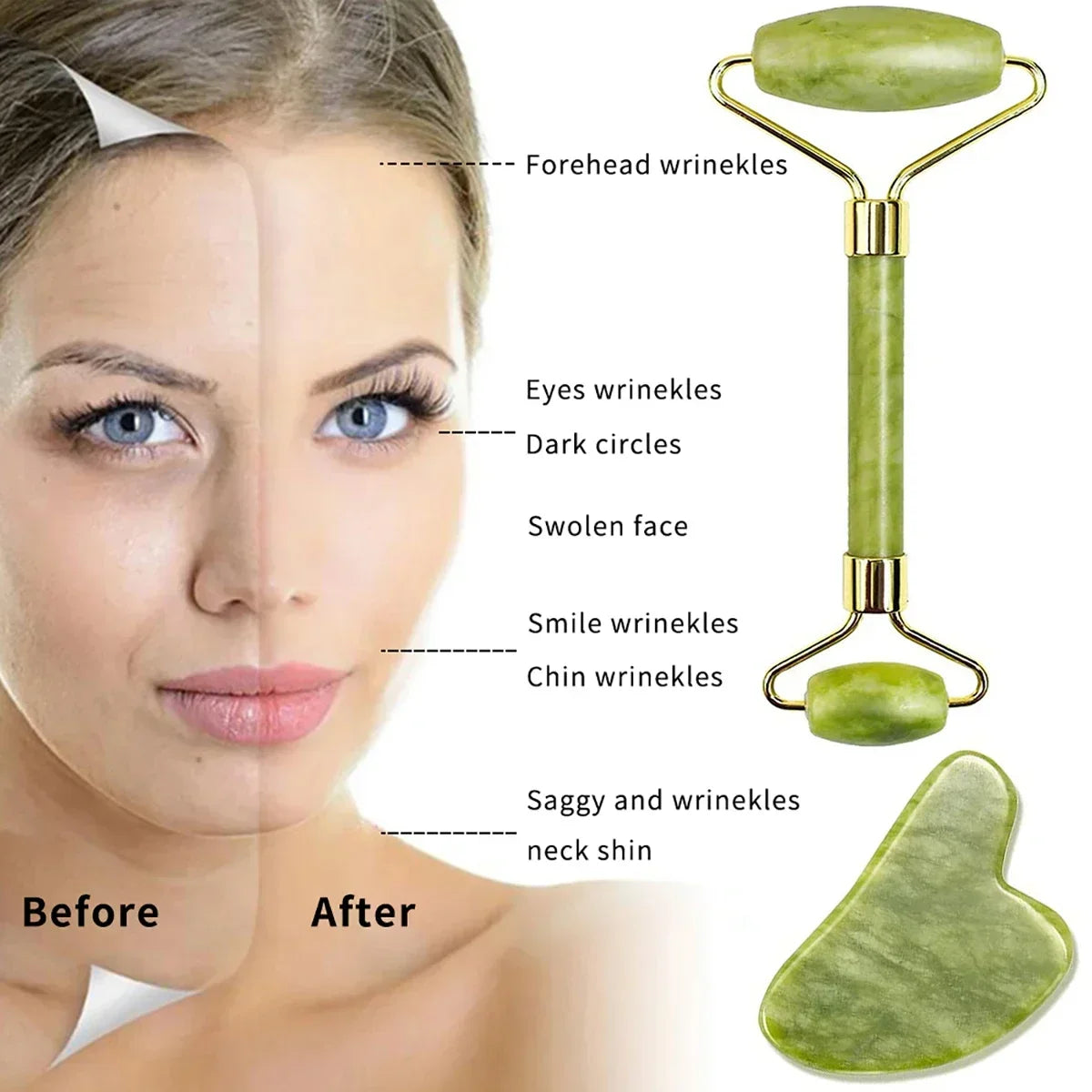 Gua Sha Jade Roller Facial Massage Set | Velmora